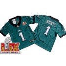 Youth Philadelphia Eagles #1 Jalen Hurts Limited Green Super Bowl LIX Vapor FUSE Jersey