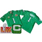Youth Philadelphia Eagles #1 Jalen Hurts Limited Kelly Green C Patch Super Bowl LIX Vapor FUSE Jersey