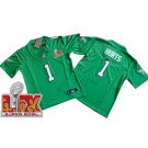 Youth Philadelphia Eagles #1 Jalen Hurts Limited Kelly Green Super Bowl LIX Vapor FUSE Jersey