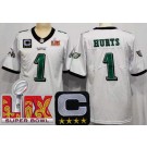Youth Philadelphia Eagles #1 Jalen Hurts Limited White C Patch Super Bowl LIX Vapor Jersey