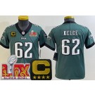 Youth Philadelphia Eagles #62 Jason Kelce Limited Green C Patch Super Bowl LIX Vapor Jersey