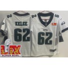 Youth Philadelphia Eagles #62 Jason Kelce Limited White Super Bowl LIX Vapor Jersey