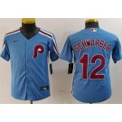 Youth Philadelphia Phillies #12 Kyle Schwarber Light Blue Cool Base Jersey