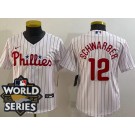 Youth Philadelphia Phillies #12 Kyle Schwarber White 2022 World Series Cool Base Jersey