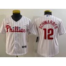 Youth Philadelphia Phillies #12 Kyle Schwarber White Cool Base Jersey
