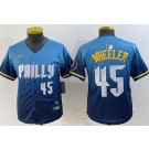 Youth Philadelphia Phillies #45 Zack Wheeler Blue 2024 City Player Number Cool Base Jersey