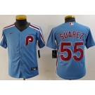 Youth Philadelphia Phillies #55 Ranger Suarez Light Blue Cool Base Jersey