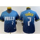 Youth Philadelphia Phillies #7 Trea Turner Blue 2024 City Player Number Cool Base Jersey