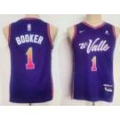 Youth Phoenix Suns #1 Devin Booker Purple 2023 City Icon Sponsor Swingman Jersey