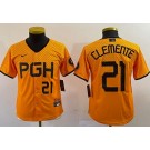 Youth Pittsburgh Pirates #21 Roberto Clemente Yellow 2023 City Connect Player Number Cool Base Jersey