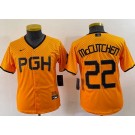 Youth Pittsburgh Pirates #22 Andrew McCutchen Yellow 2023 City Connect Cool Base Jersey