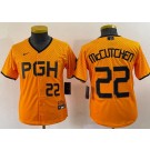 Youth Pittsburgh Pirates #22 Andrew McCutchen Yellow 2023 City Connect Player Number Cool Base Jersey