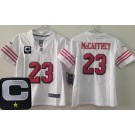 Youth San Francisco 49ers #23 Christian McCaffrey Limited White Throwback C Patch Vapor Jersey