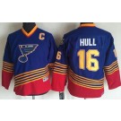 Youth St Louis Blues #16 Brett Hull Blue Red Throwback Jersey