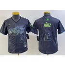 Youth Tampa Bay Rays #2 Yandy Diaz Charcoal 2024 City Connect Player Number Limited Cool Base Jersey