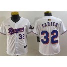 Youth Texas Rangers #32 Evan Carter White 2024 Gold Collection Player Number Limited Cool Base Jersey