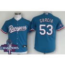 Youth Texas Rangers #53 Adolis Garcia Light Blue 2023 World Series Champions Cool Base Jersey