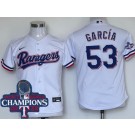 Youth Texas Rangers #53 Adolis Garcia White 2023 World Series Champions Cool Base Jersey