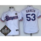 Youth Texas Rangers #53 Adolis Garcia White 2023 World Series Cool Base Jersey