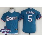 Youth Texas Rangers #5 Corey Seager Light Blue 2023 World Series Champions Cool Base Jersey