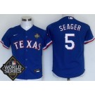 Youth Texas Rangers #5 Corey Seager Royal 2023 World Series Cool Base Jersey