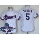 Youth Texas Rangers #5 Corey Seager White 2023 World Series Champions Cool Base Jersey
