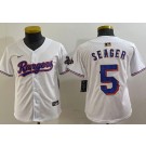 Youth Texas Rangers #5 Corey Seager White 2024 Gold Collection Limited Cool Base Jersey