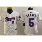 Youth Texas Rangers #5 Corey Seager White 2024 Gold Collection Player Number Limited Cool Base Jersey