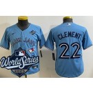 Youth Toronto Blue Jays #22 Ernie Clement Light Blue 2025 World Series Cool Base Jersey