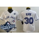 Youth Toronto Blue Jays #30 Alejandro Kirk White 2025 World Series Cool Base Jersey