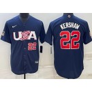 Youth USA #22 Clayton Kershaw Navy Player Number 2023 World Baseball Classic Cool Base Jersey