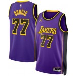 Men's Los Angeles Lakers #77 Luka Doncic Purple Statement Heat Press Jersey