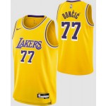 Men's Los Angeles Lakers #77 Luka Doncic Yellow Heat Press Jersey